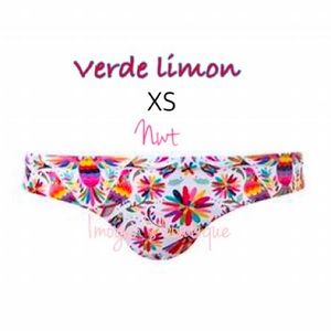 NWT VERDELIMON bikini BOTTOM white multicolor birds swim tapiz extra low rise